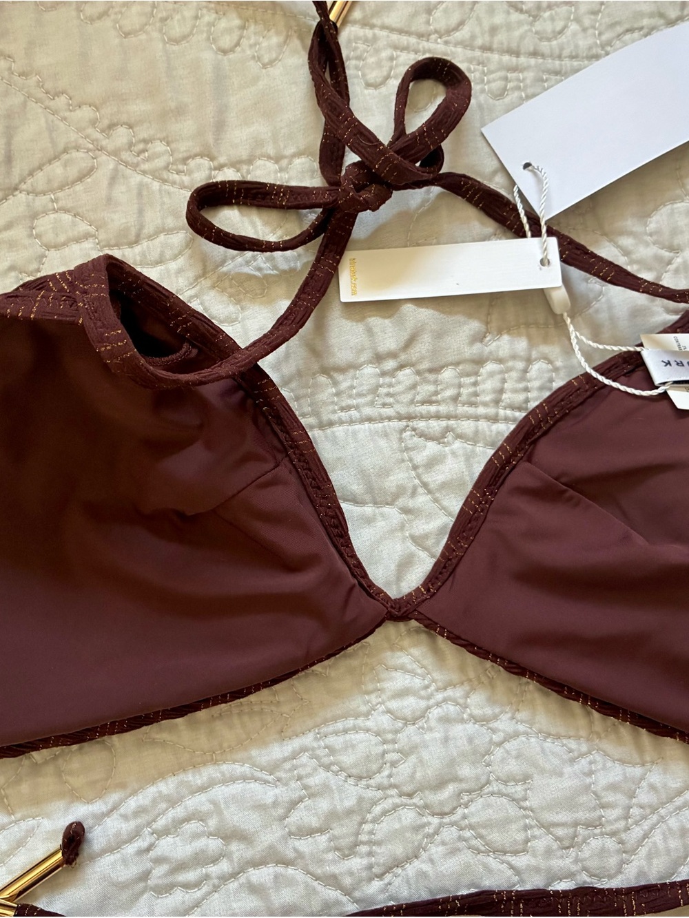 NWT- Trina Turk 'Glimmer' Triangle Bikini Top, Totem/Metallic Gold - Size 8 - Picture 5 of 5
